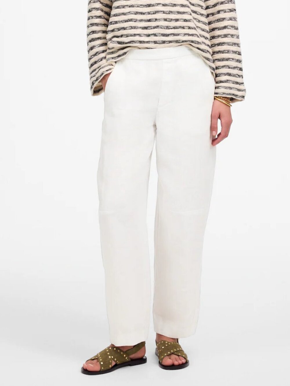 Madewell Pull-On 100% Linen Barrel Leg Pants White Size XL NWT